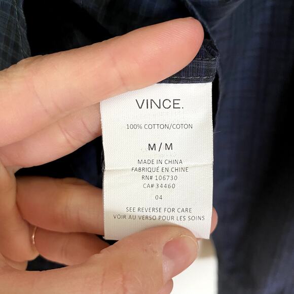 Vince Men's 100% Cotton Mini Plaid Button Up Shirt Size Medium - Picture 4 of 6